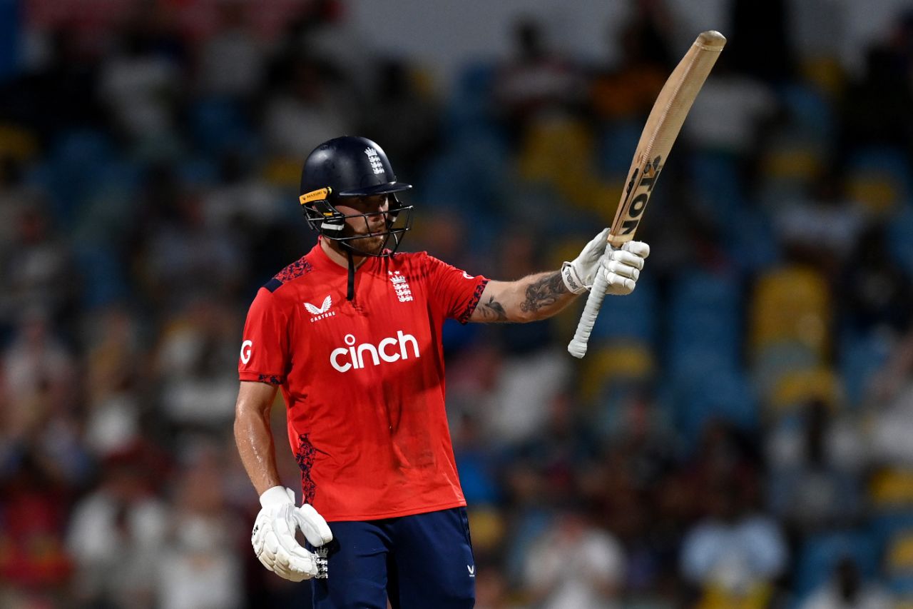 Phil Salt celebrates his hard-hitting half-century, West Indies vs England, 1st T20I, Barbados, November 9, 2024 