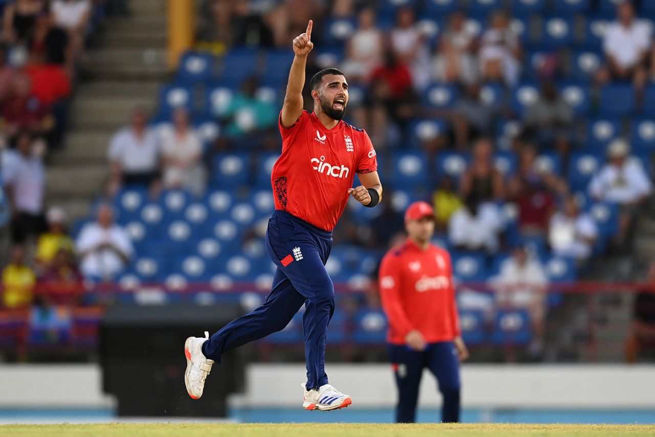 Saqib Mahmood continued his stunning form, West Indies vs England, 3rd T20I, Gros Islet, November 14, 2024