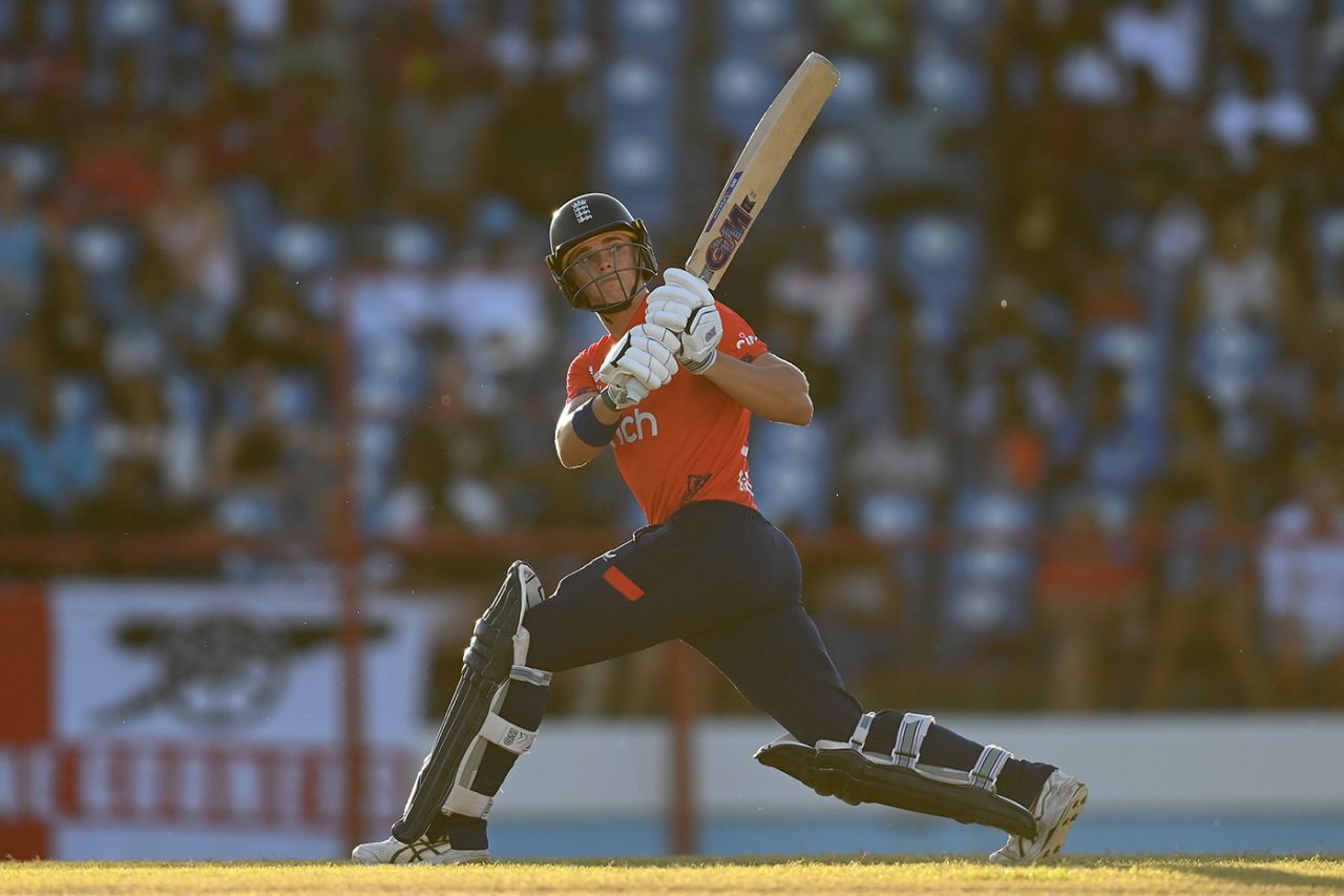 Jacob Bethell rolls out a reverse-sweep, West Indies vs England, 4th T20I, Gros Islet, November 16, 2024