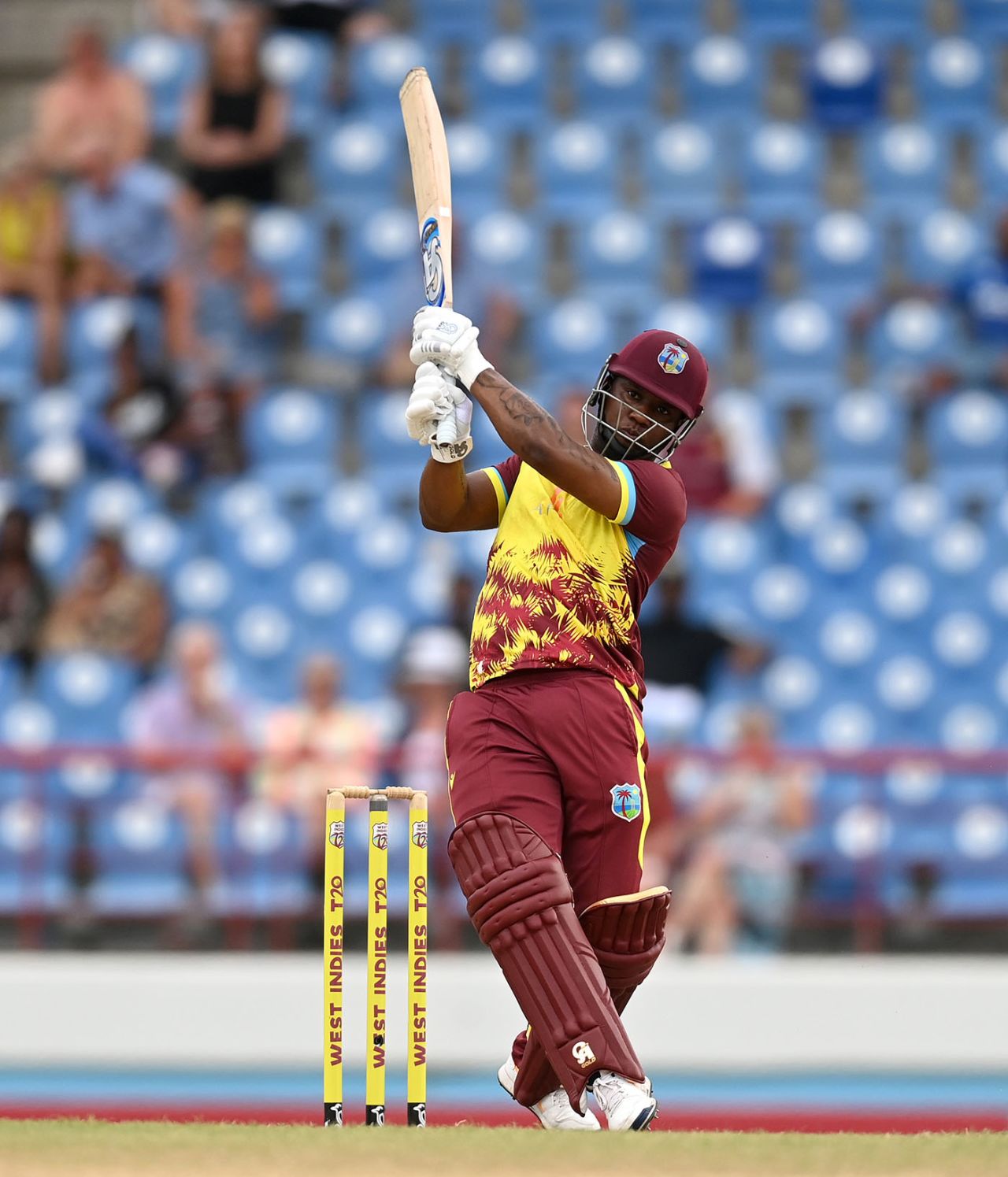 Evin Lewis hits a six, West Indies vs England, 5th T20I, Saint Lucia, November 17, 2024