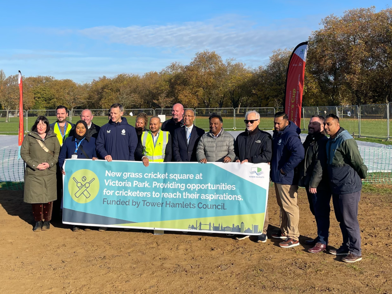 The launch of Tower Hamlets CC's new turf wicket in Victoria Park, with Mayor Lutfur Rahman (centre), November 13, 2024
