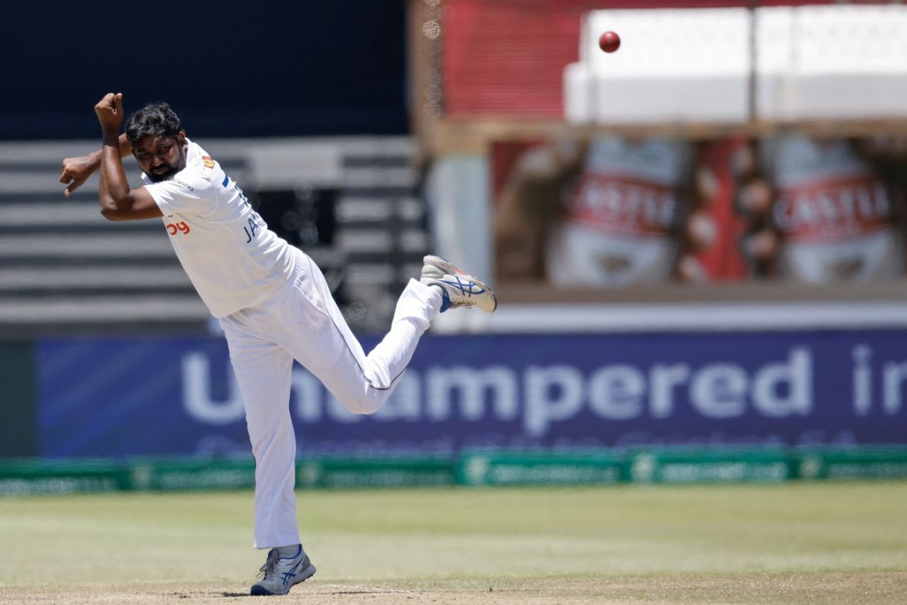 Prabath Jayasuriya gives the ball some revs, South Africa vs Sri Lanka, 1st Test, Durban, 3rd day, November 29, 2024