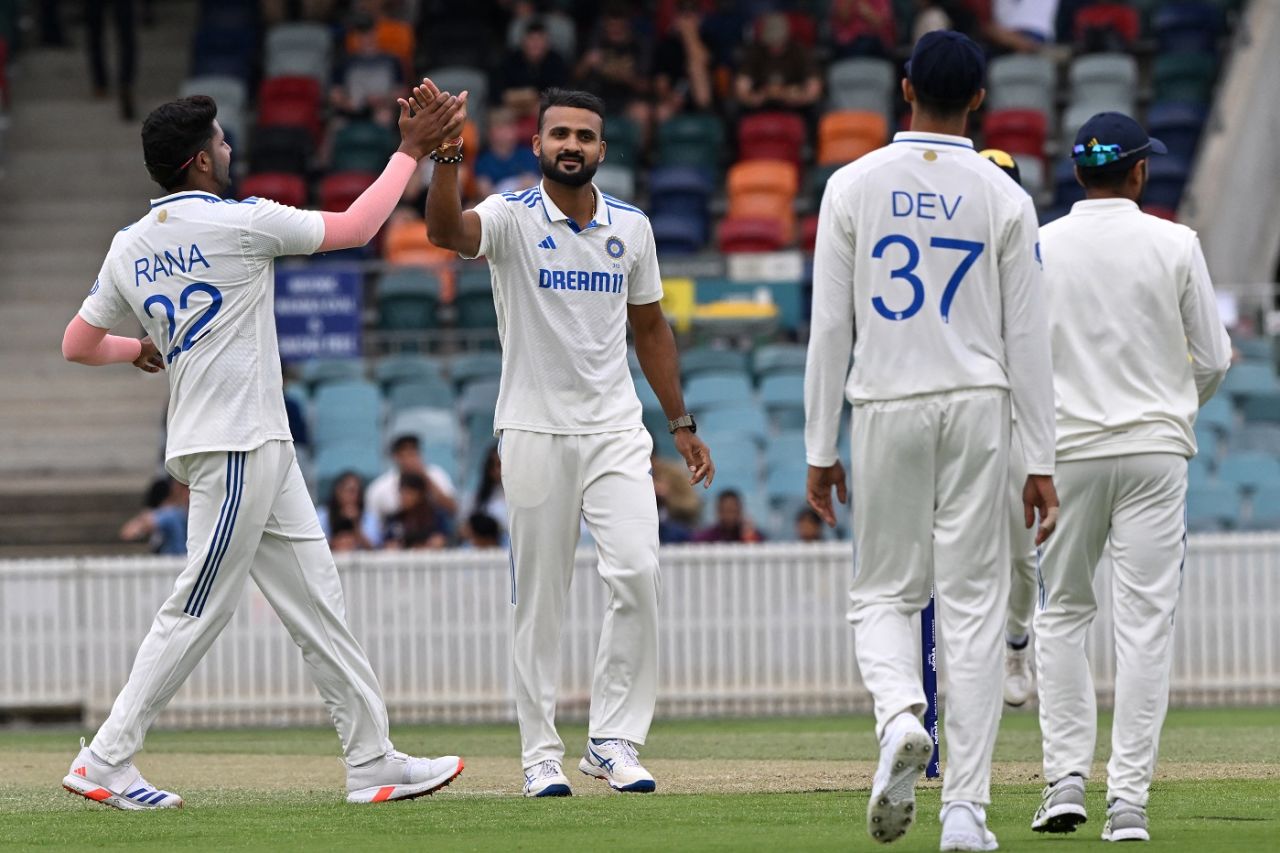 Akash Deep celebrates a wicket, Prime Minister's XI vs Indians, Canberra, December 1, 2024