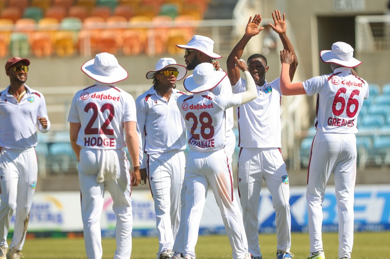 Shamar Joseph celebrates after getting rid of Shahadat Hossain, West Indies vs Bangladesh, 2nd Test, Kingston, 2nd day, December 1, 2024