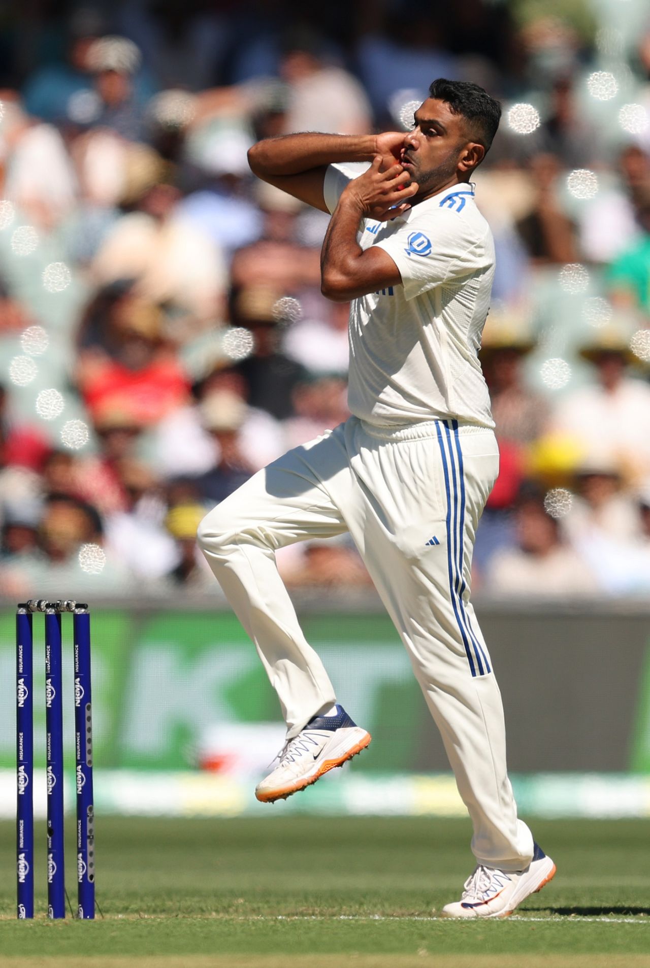 R Ashwin leaps to bowl, Australia vs India, 2nd Test, Adelaide, 2nd day, December 7, 2024
