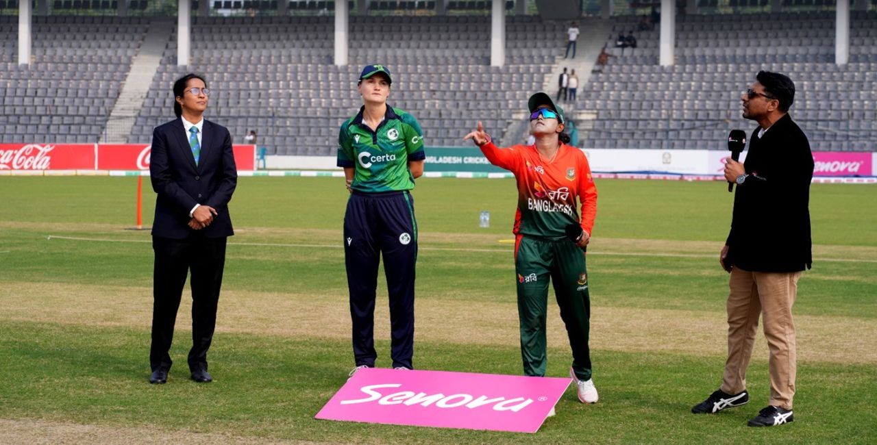 Gaby Lewis and Nigar Sultana at the toss, Bangladesh vs Ireland, 2nd T20I, Sylhet, December 7, 2024