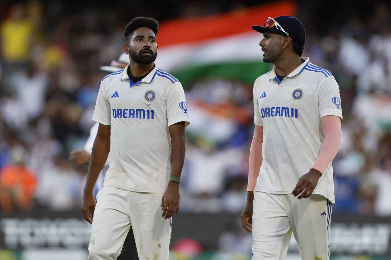 Mohammed Siraj and Harshit Rana walk back after Australia were bowled out, Australia vs India, 2nd Test, Adelaide, 2nd day, December 7, 2024