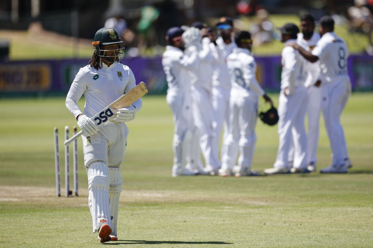 Tony de Zorzi was out for 19 in the second dig, South Africa vs Sri Lanka, 2nd Test, Gqeberha, 3rd day, December 7, 2024