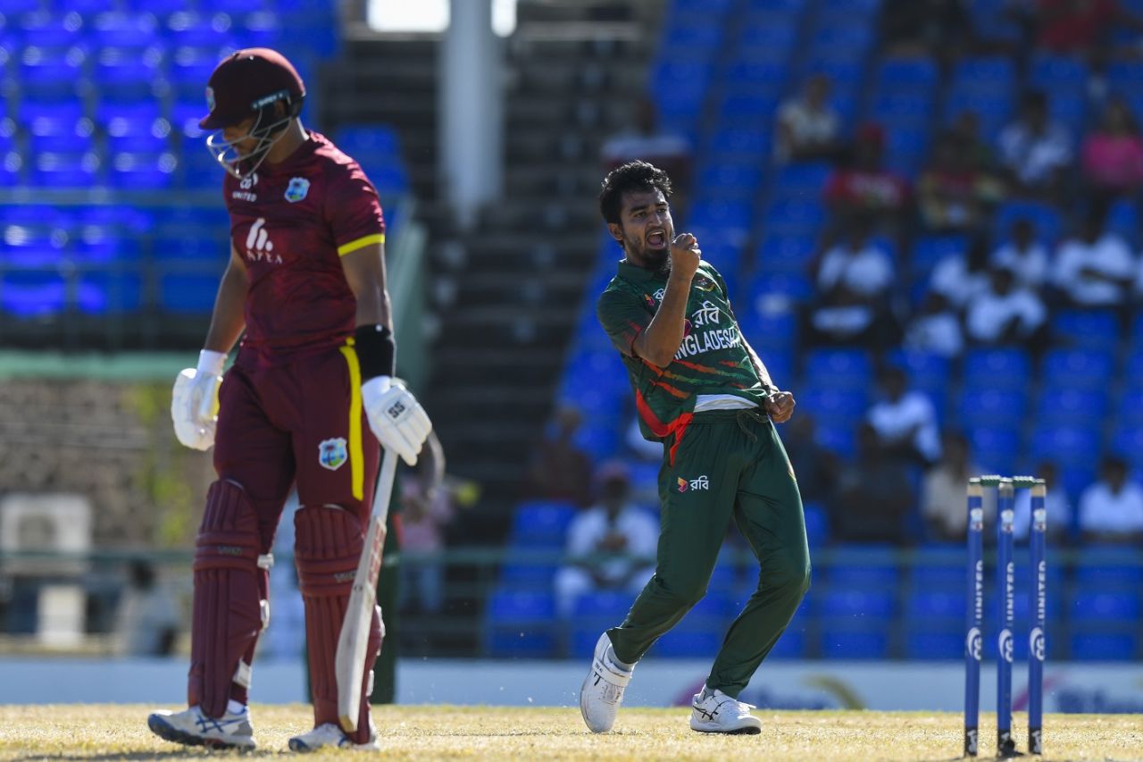 Tanzim Hasan Sakib trapped Brandon King lbw, West Indies vs Bangladesh, 1st ODI, St Kitts, December 8, 2024