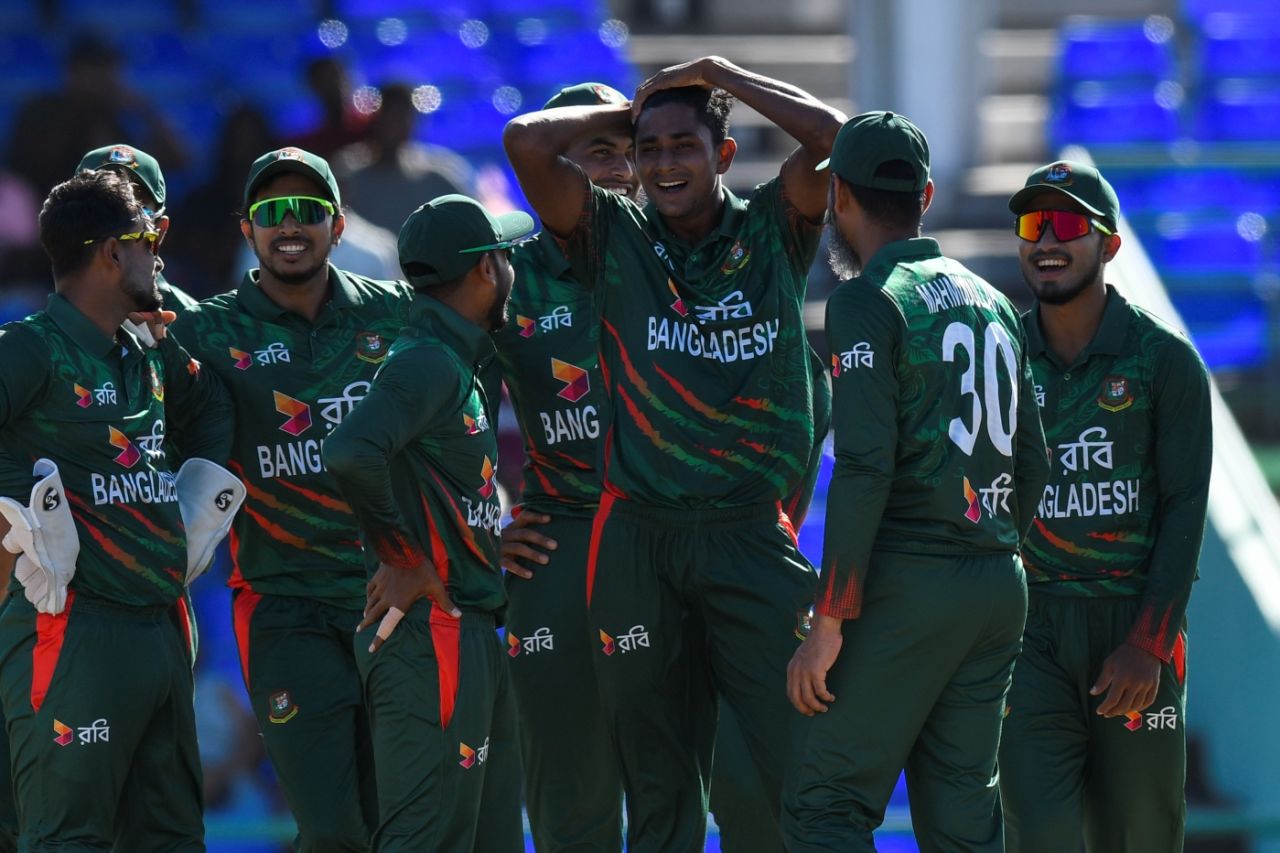 Nahid Rana removed Evin Lewis with a 149kph skidder, West Indies vs Bangladesh, 1st ODI, St Kitts, December 8, 2024