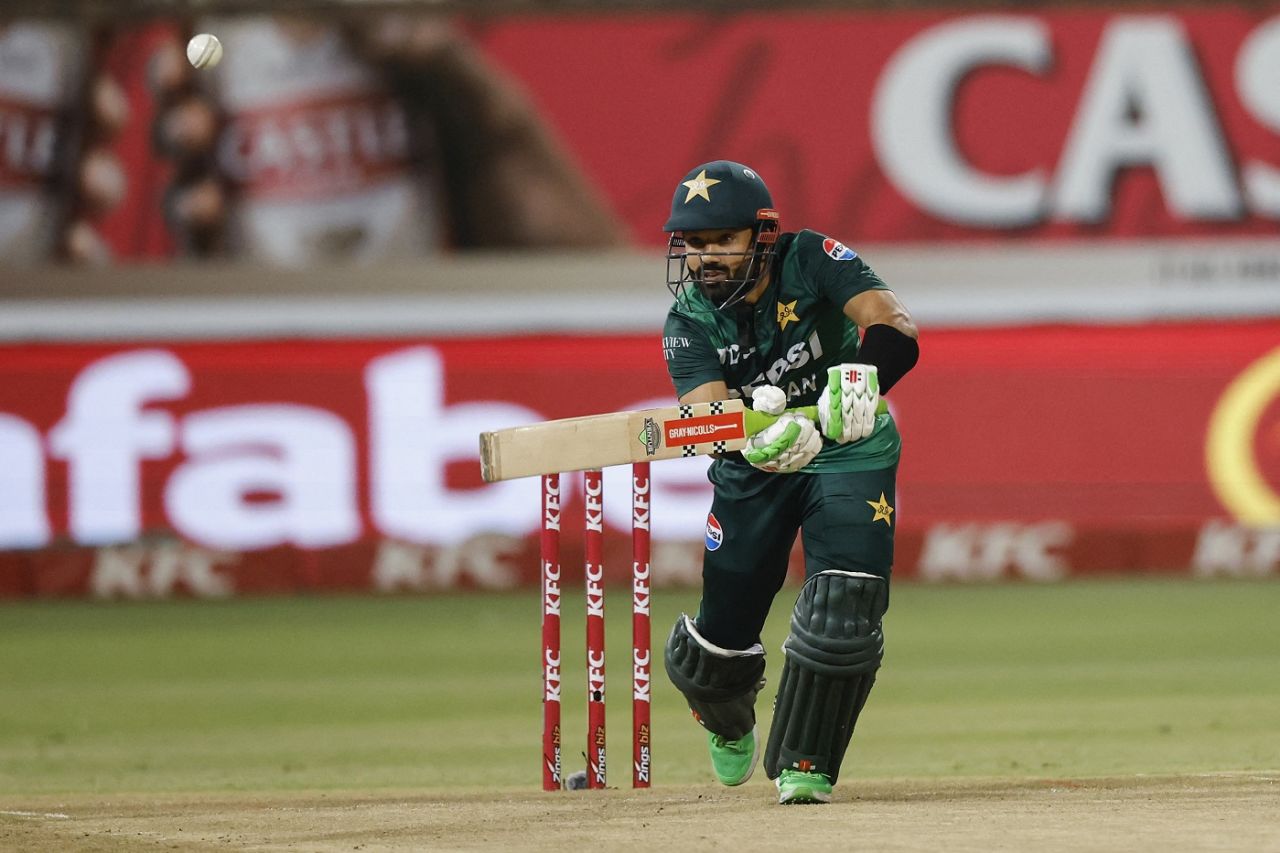 Mohammad Rizwan pushes one on the off side, South Africa vs Pakistan, 1st T20I, Durban, December 10, 2024