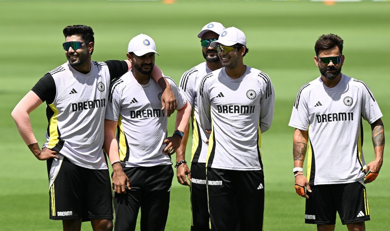 Harshit Rana, Nitish Kumar Reddy, Shubman Gill and Virat Kohli train ahead of the third Test, Brisbane, December 12, 2024