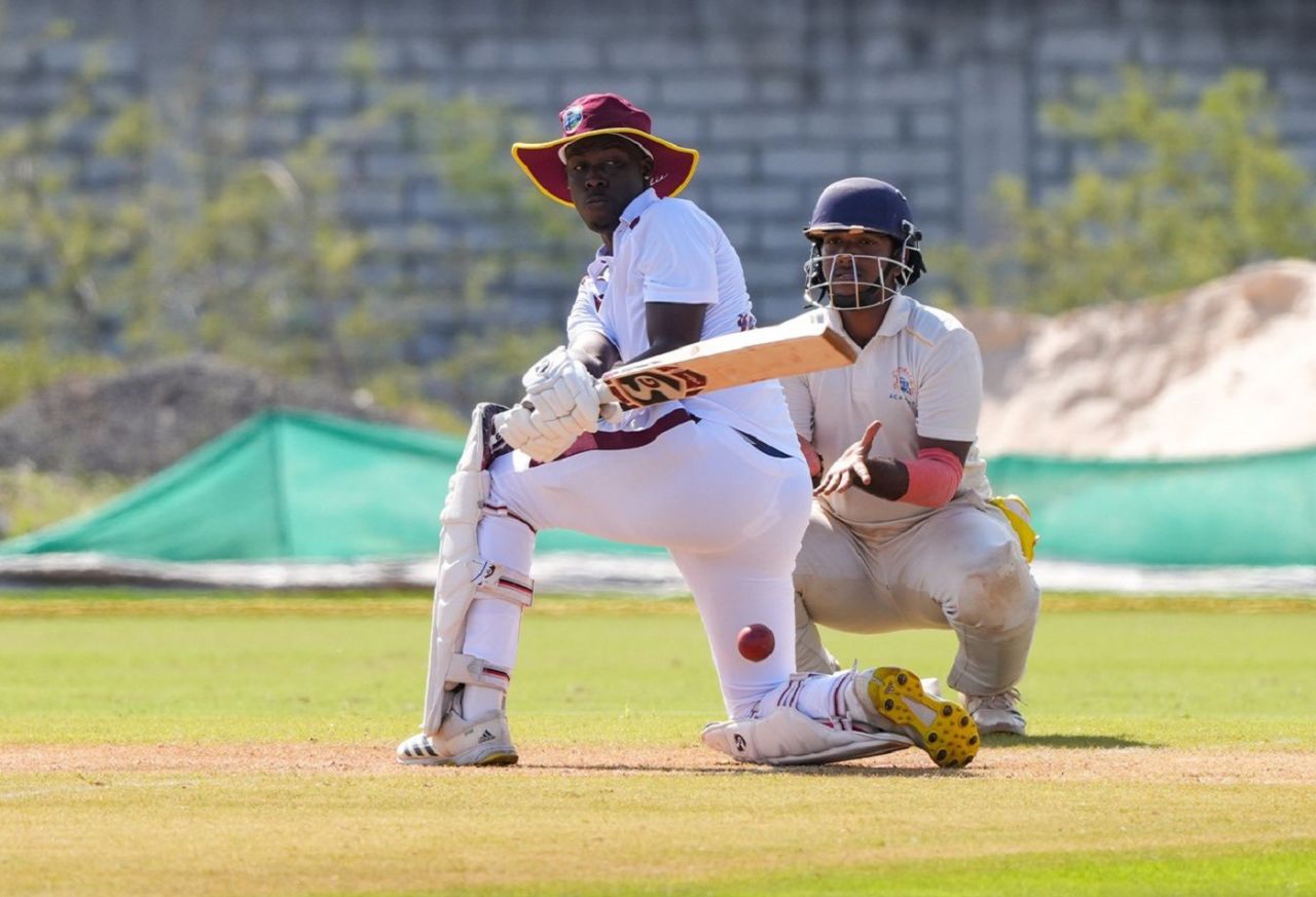 Kevin Wickram brings out the sweep, Chennai, December 12, 2024