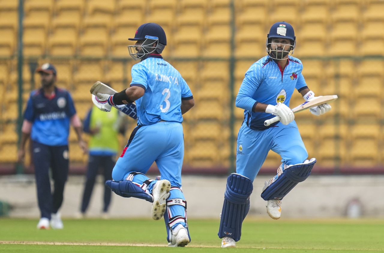 Ajinkya Rahane and Shreyas Iyer added 88 off 56 balls, Baroda vs Mumbai, Syed Mushtaq Ali Trophy, 1st semi-final, Bengaluru, December 13, 2024