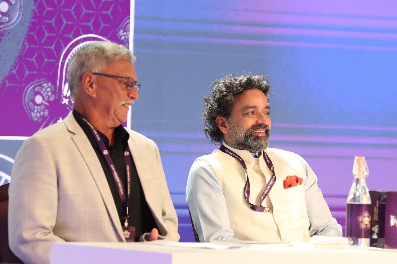 BCCI president Roger Binny and IPL chairman Arun Singh Dhumal at the WPL auction, Bengaluru, December 15, 2024