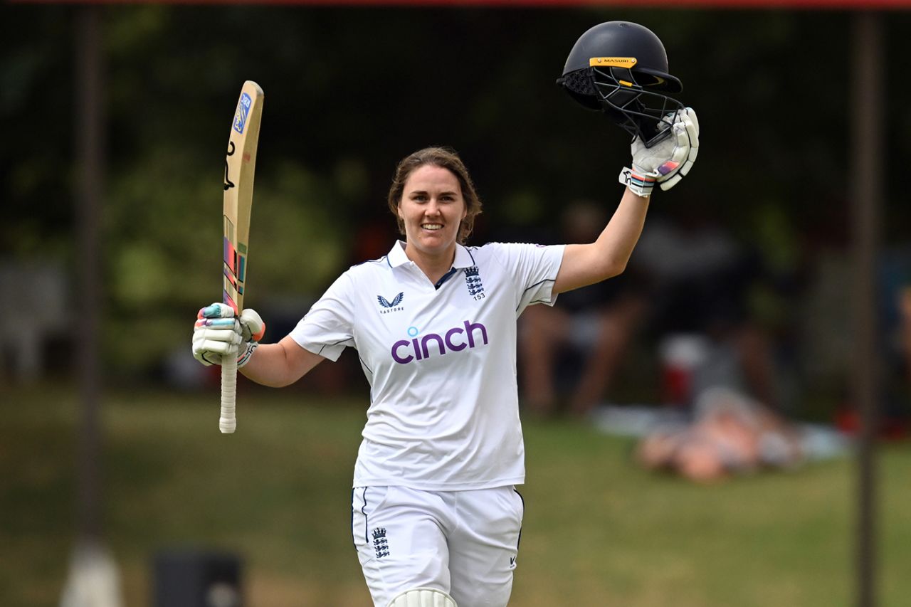 Nat Sciver-Brunt celebrates after scoring the quickest Test hundred by a woman, South Africa vs England, Only Women's Test, Bloemfontein, Day 1, December 15, 2024