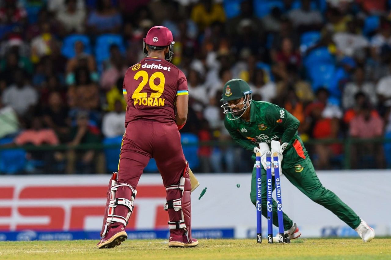 Nicholas Pooran was out stumped for 1, West Indies vs Bangladesh, 1st T20I, Kingstown, December 15, 2024