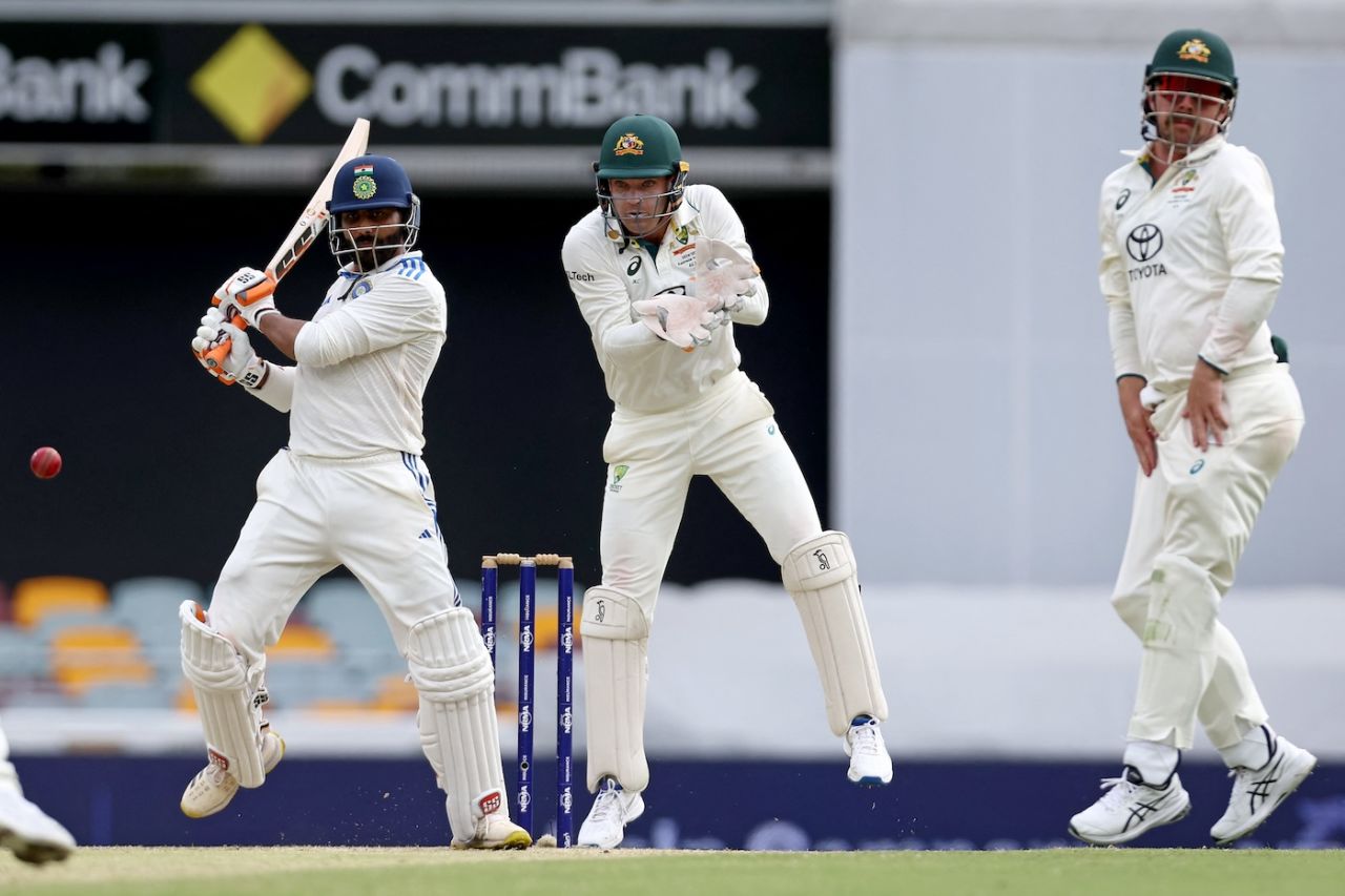 Ravindra Jadeja slaps the ball away during his half-century, Australia vs India, 3rd Test, Brisbane, 4th day, December 17, 2024