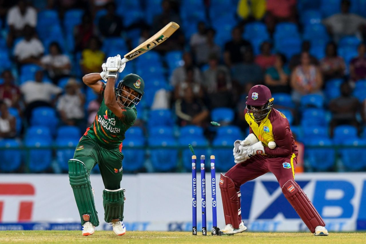 Tanzid Hasan didn't last too long at the crease, West Indies vs Bangladesh, 2nd men's T20I, Kingstown, December 17, 2024