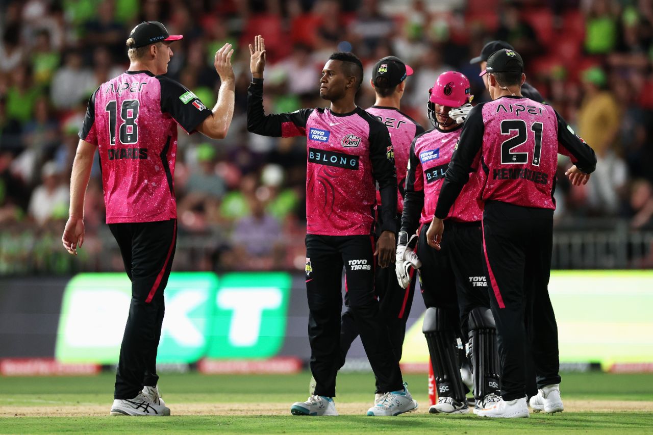 Akeal Hosein was Sydney Sixers' most effective bowler with figures of 4-0-23-2, Sydney Sixers vs Sydney Thunder, BBL, Sydney Showground Stadium, December 21, 2024