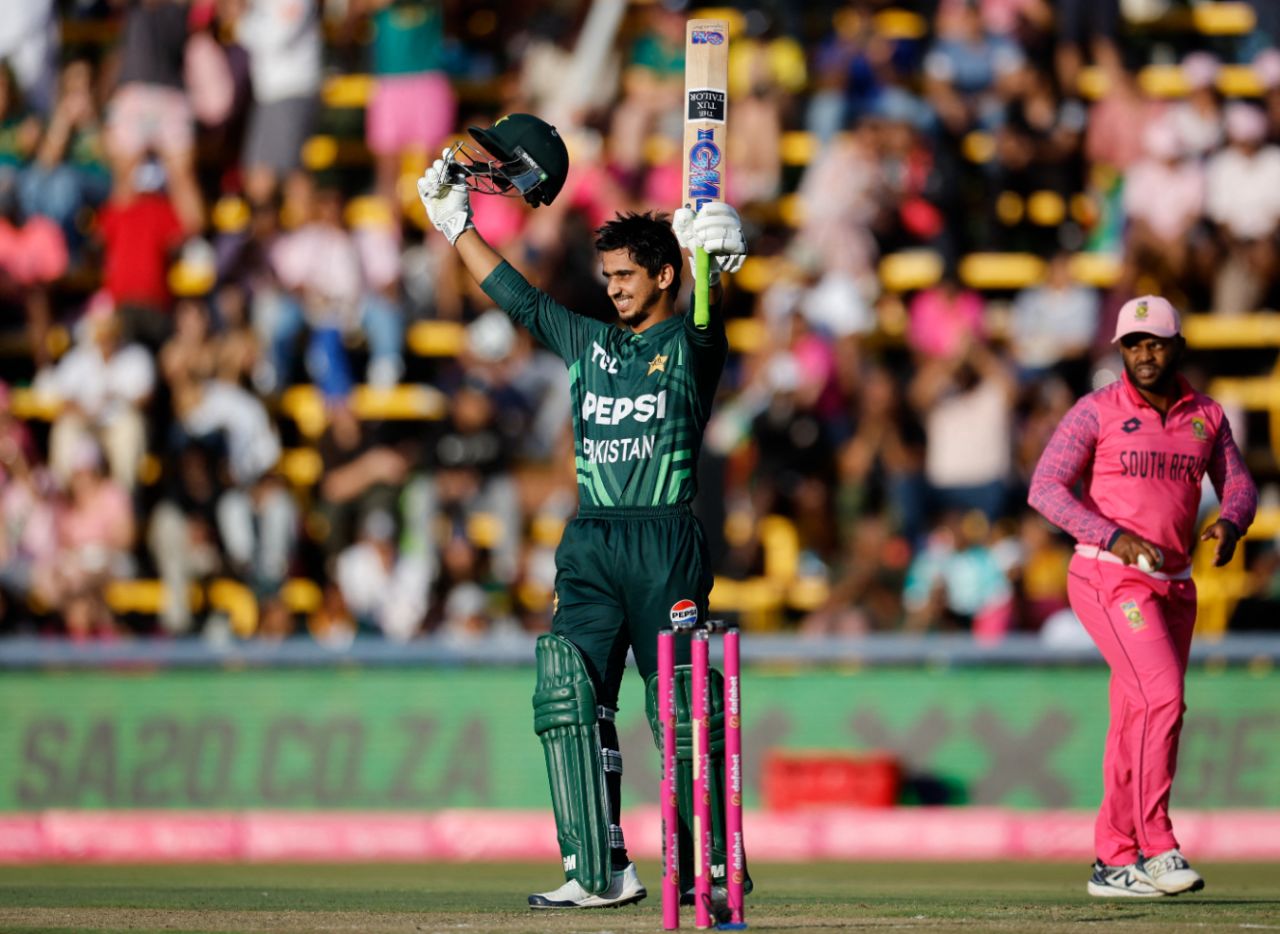 Saim Ayub brought up his second hundred of the series, South Africa vs Pakistan, 3rd ODI, Johannesburg, December 22, 2024