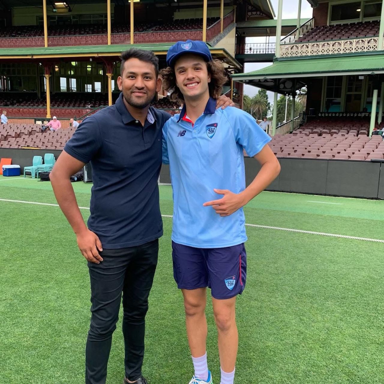 Sam Konstas with his coach Tahmid Islam on his first-class debut, New South Wales vs Tasmania, Sheffield Shield 2023-24, Sydney, 1st day, November 28, 2023