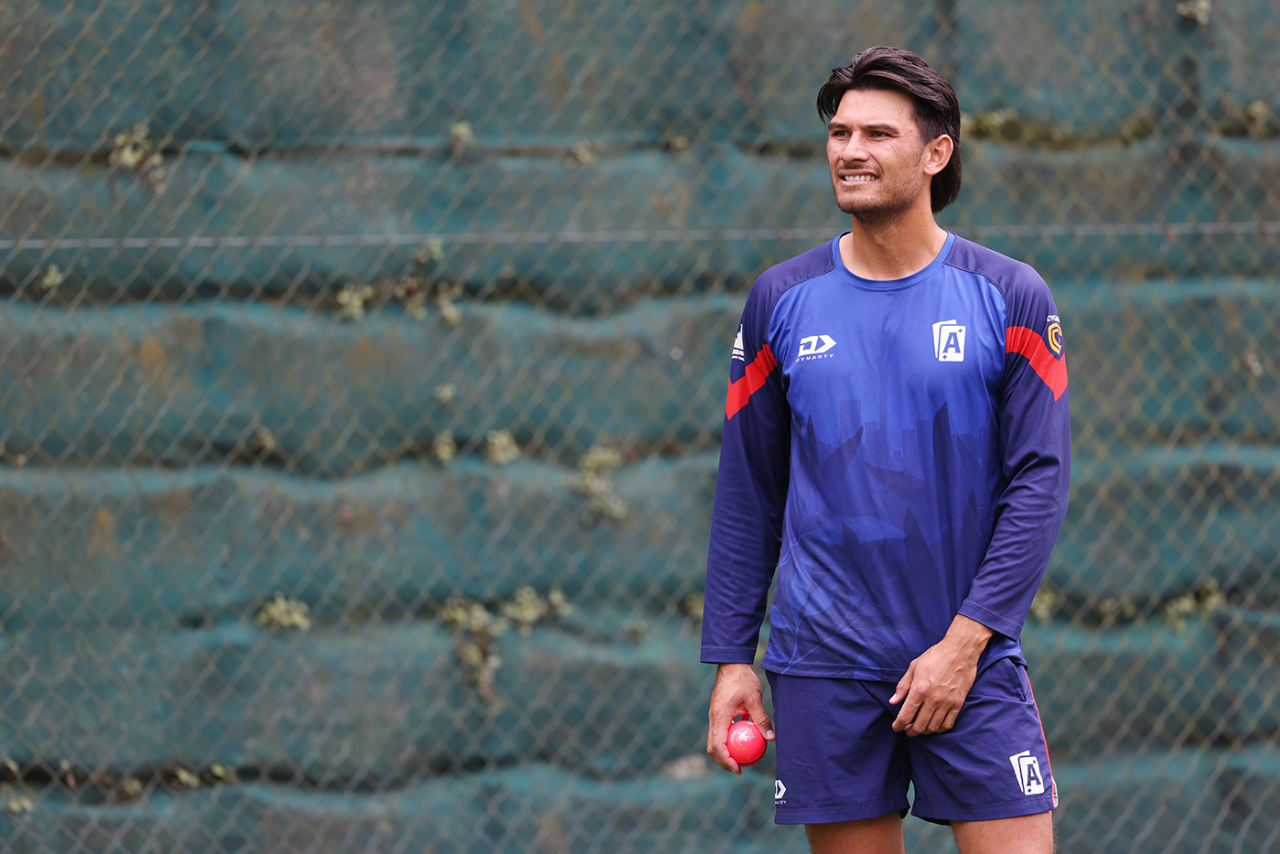 Sean Solia waits to bowl during a training session with the New Zealand Test squad, Hamilton, February 7, 2023