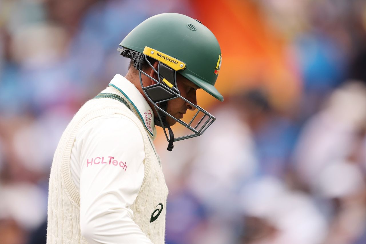 Usman Khawaja walks back after being done in by Jasprit Bumrah, Australia vs India, 5th Test, Sydney, 1st day, January 3, 2024