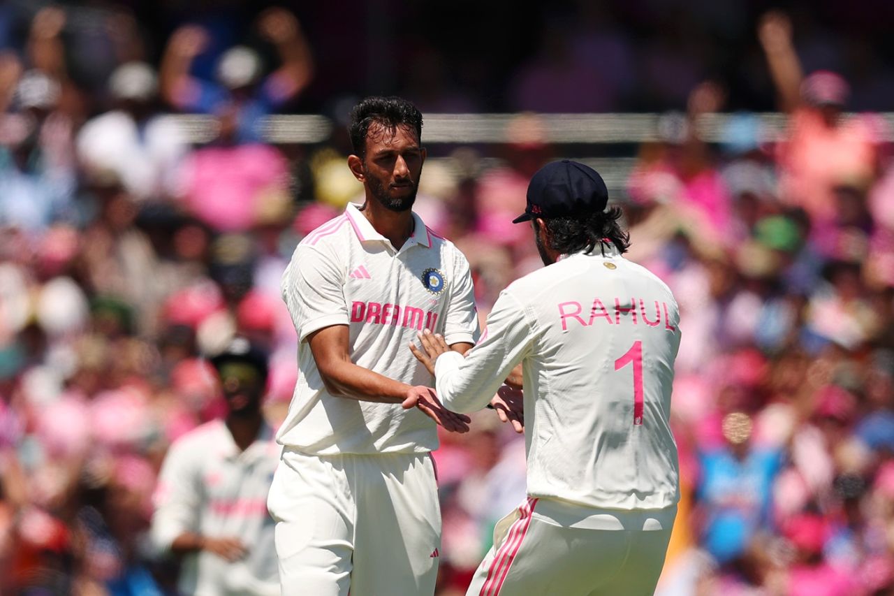 Prasidh Krishna celebrates Sam Konstas' wicket, Australia vs India, 5th Test, Sydney, Day 3, January 5, 2024