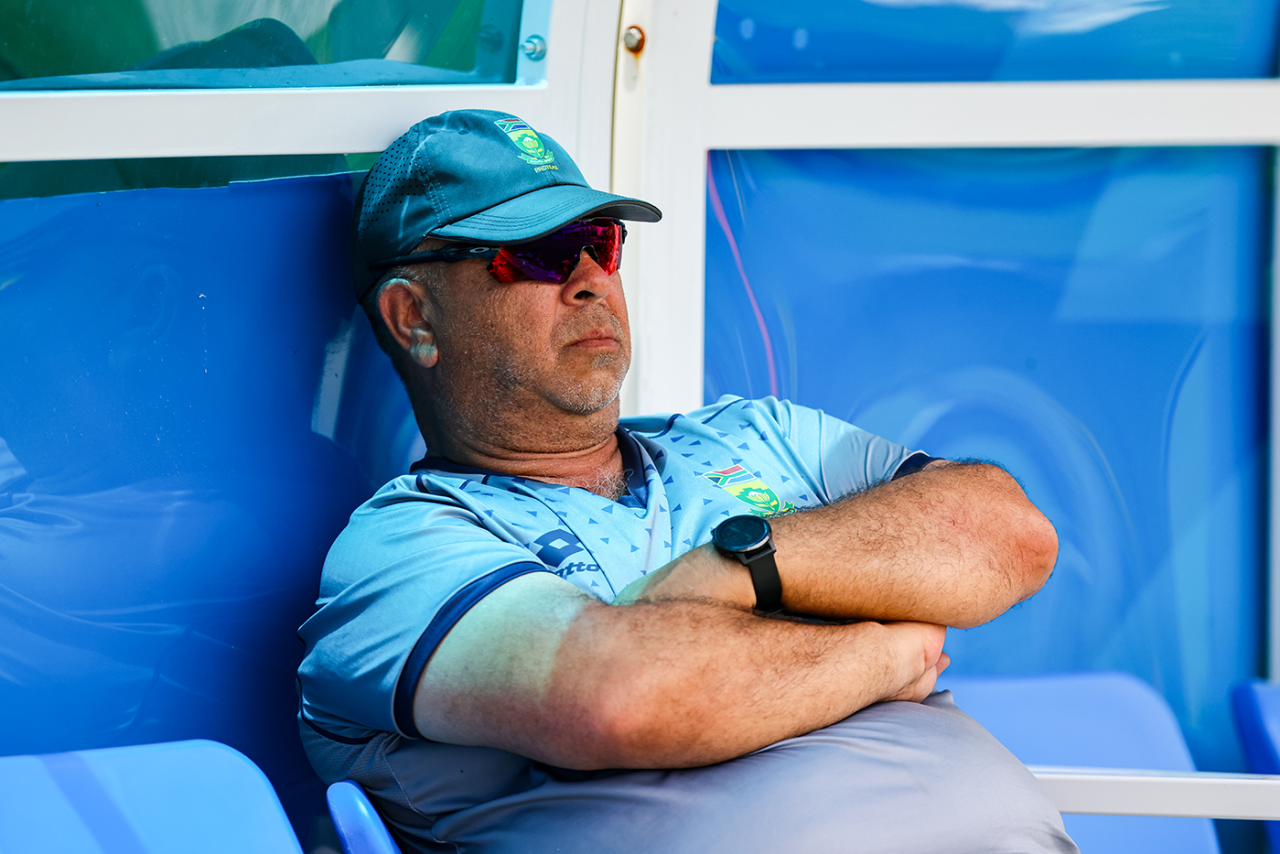 South Africa Test coach Shukri Conrad watches the proceedings, West Indies vs South Africa, 2nd Test, day 1, Providence, August 15, 2024