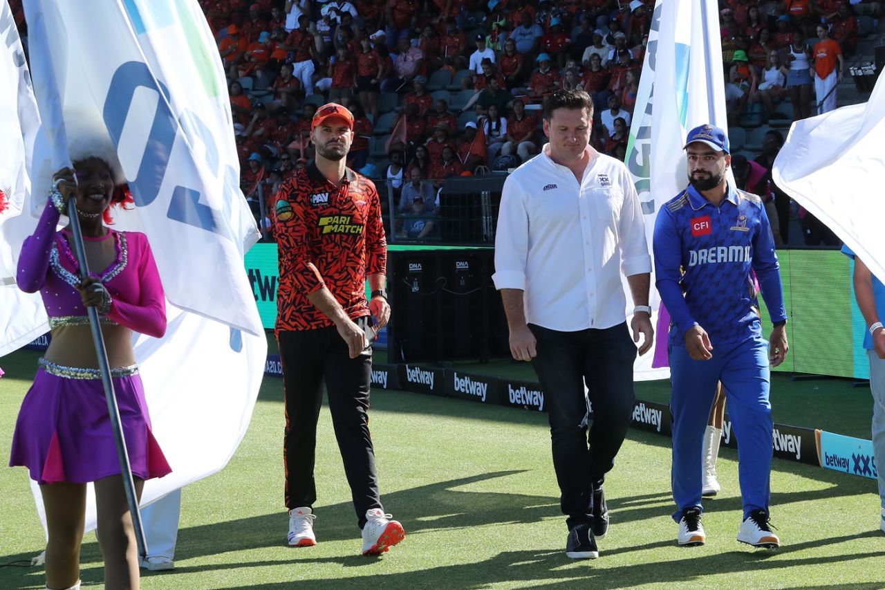 Aiden Markram, Graeme Smith and Rashid Khan ahead of the SA20 opener, Sunrisers Eastern Cape vs MI Cape Town, Gqeberha, January 9, 2024