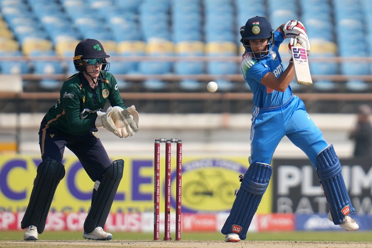 Pratika Rawal showed off her back-foot play against the new ball, India vs Ireland, 2nd Women's ODI, Rajkot, January 12, 2025