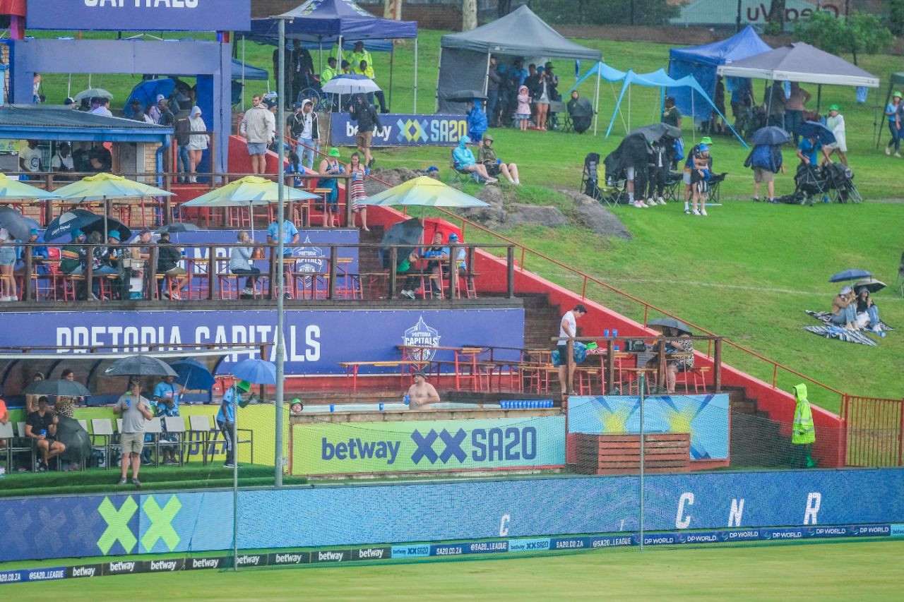 Rain delayed the start of the SA20 clash at Centurion, Pretoria Capitals v Durban's Super Giants, SA20 2025, Centurion, January 12, 2025