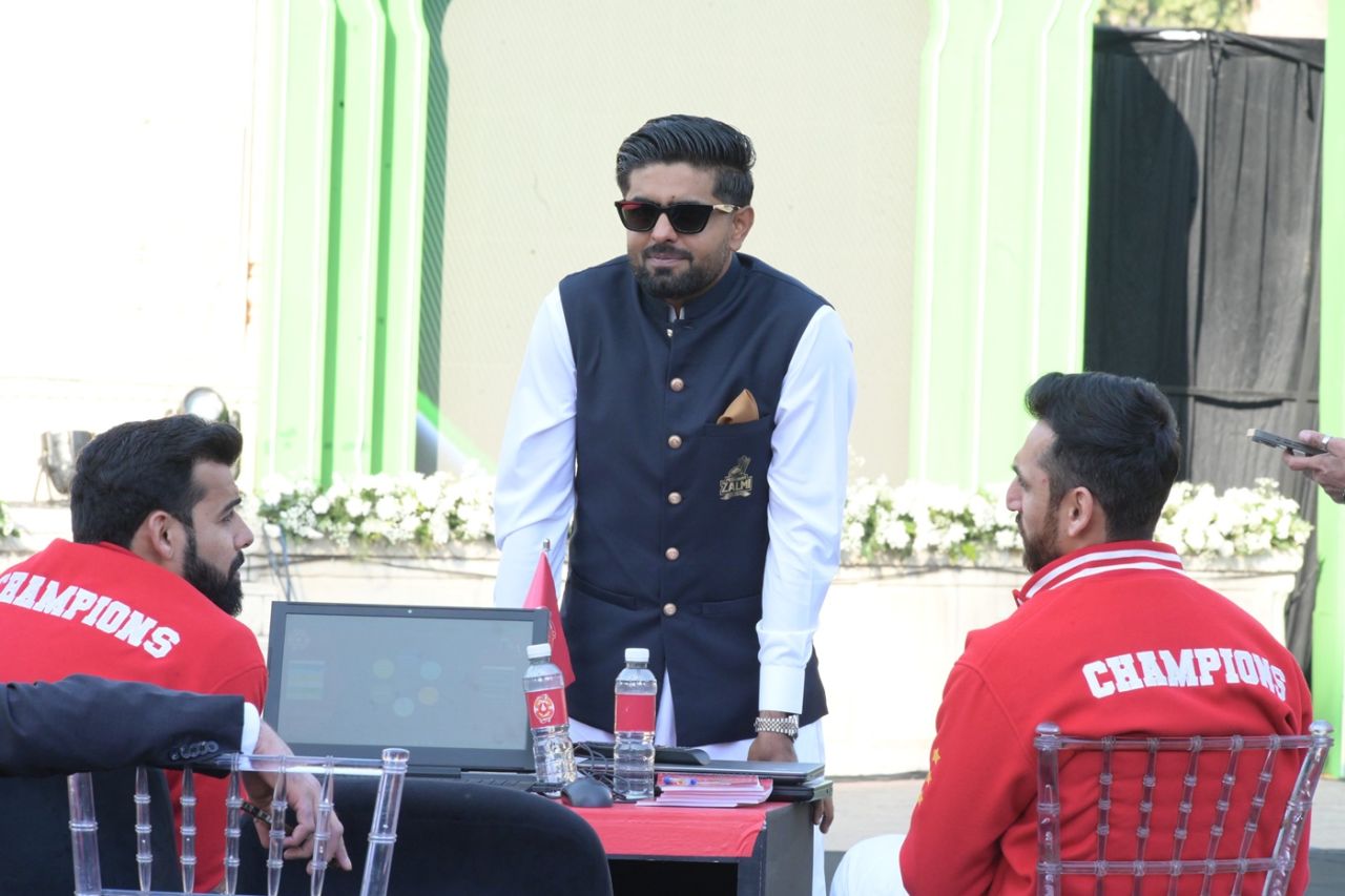 Babar Azam walks over to the Islamabad United table in the PSL draft, Lahore, January 13, 2025