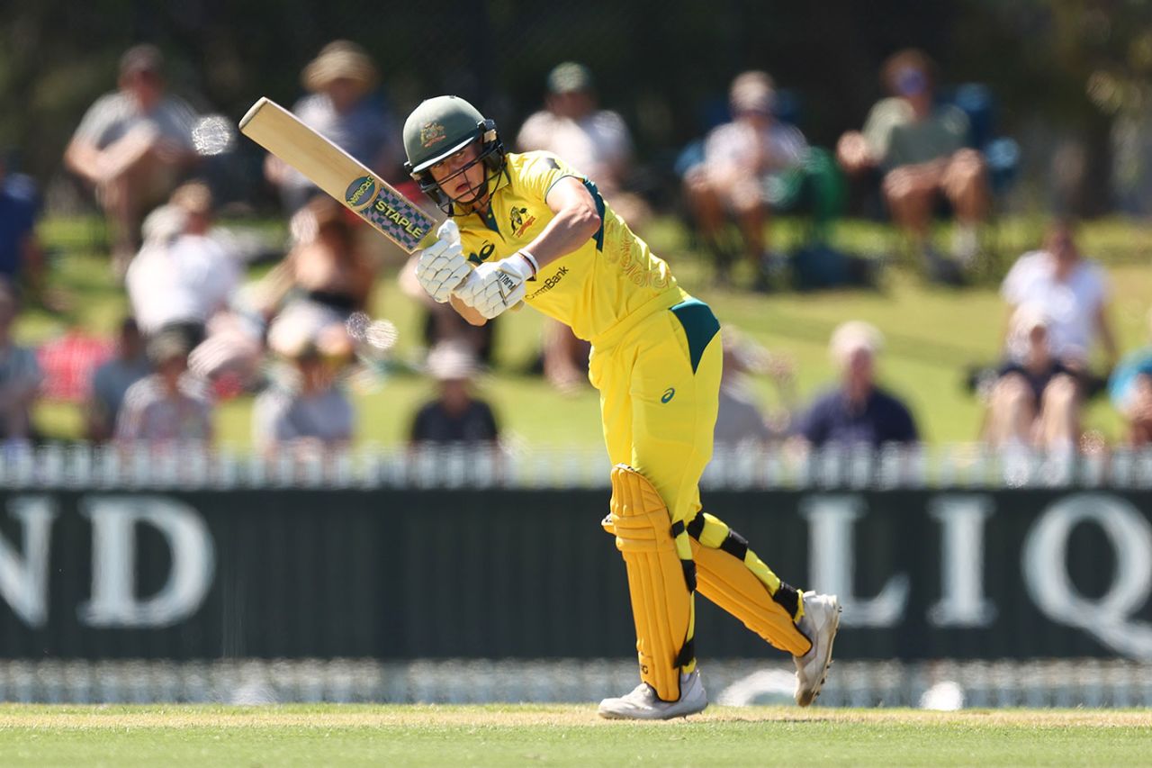 Phoebe Litchfield goes through the leg side