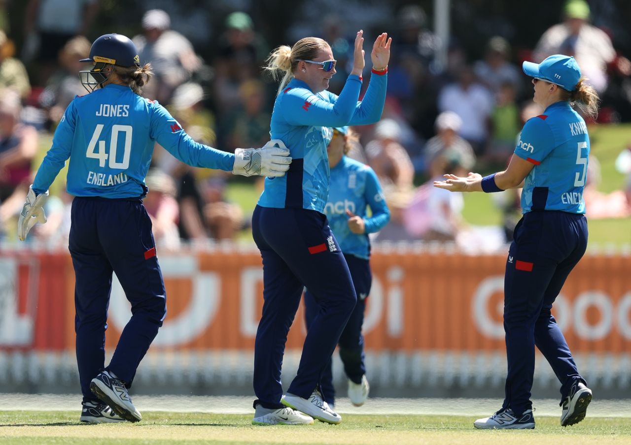 Sophie Ecclestone trapped Phoebe Litchfield lbw with just her second
