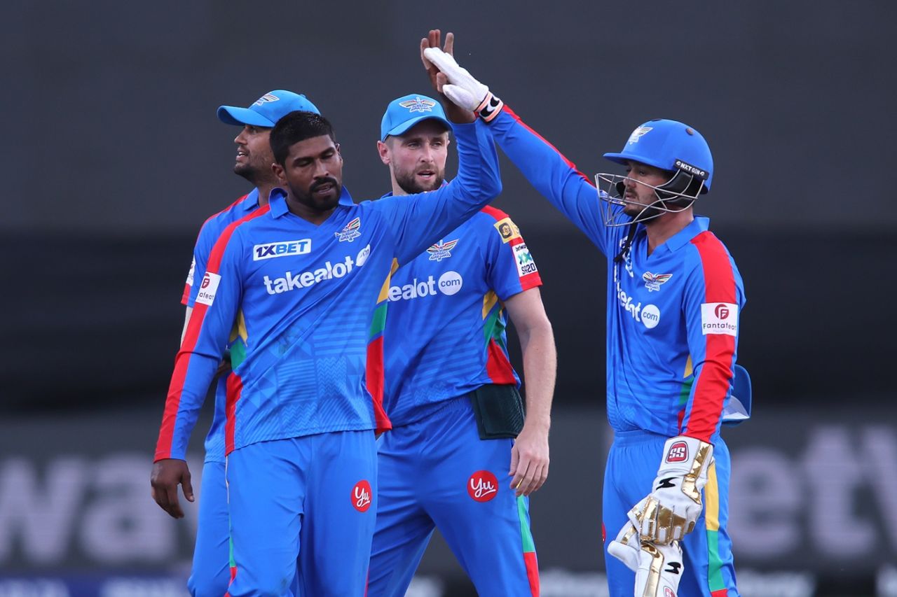 Prenelan Subrayen came away with figures of 4-0-24-2, Durban's Super Giants vs Joburg Super Kings, SA20, Durban, January 14, 2025