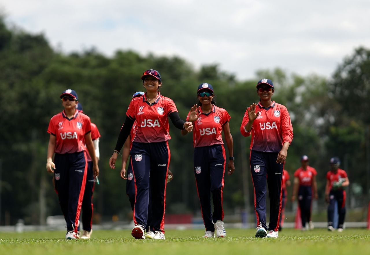 USA players during their warm-up game against Nepal, Women's Under-19 T20 World Cup, Royal Selangor Club, Kuala Lumpur, January 15, 2025