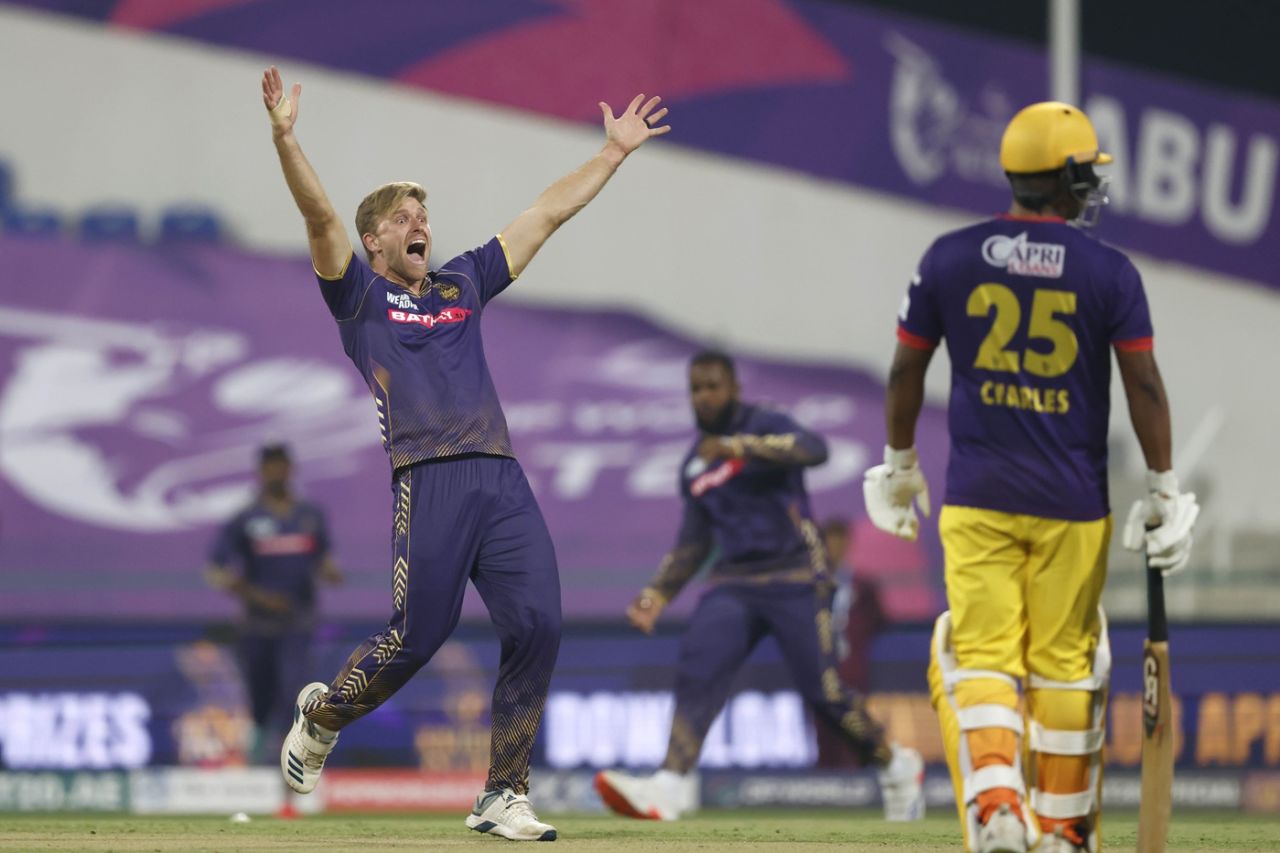 David Willey is jubilant after taking a wicket in a power-packed opening spell, Abu Dhabi Knight Riders vs Sharjah Warriorz, Abu Dhabi, ILT20 2025, January 15, 2025