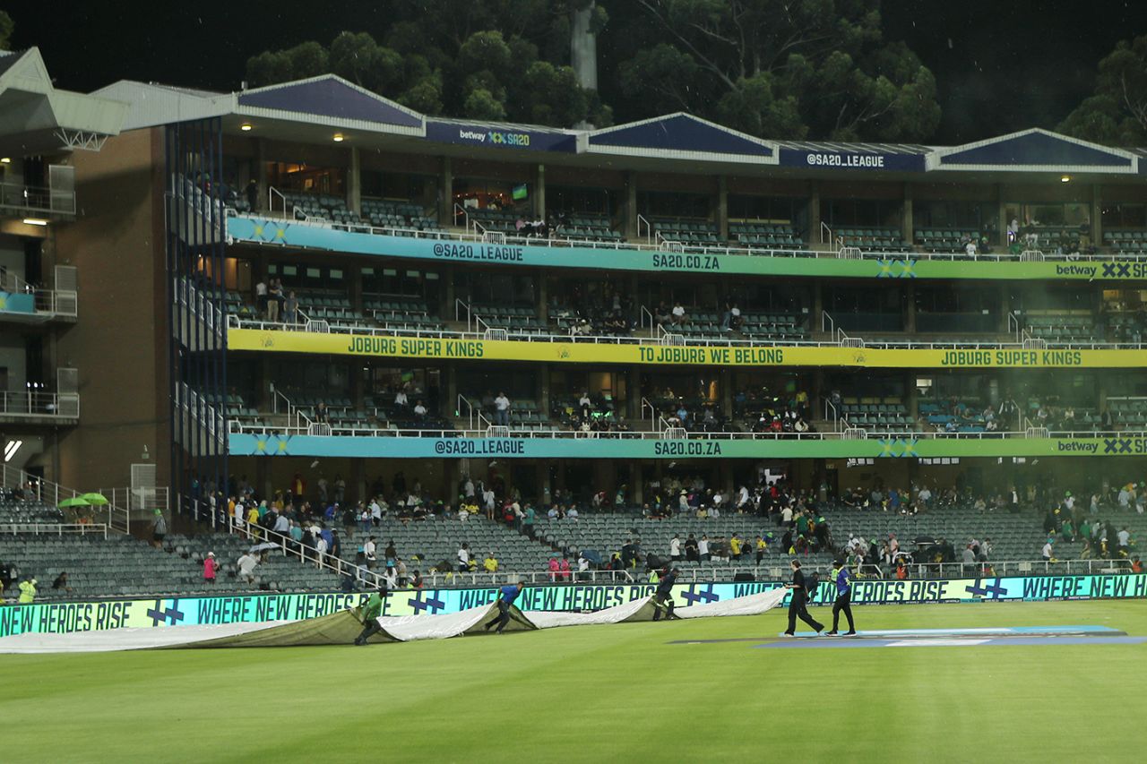 The rain intervened at the Wanderers, Joburg Super Kings vs Pretoria Capitals, SA20, Johannesburg, January 16, 2025