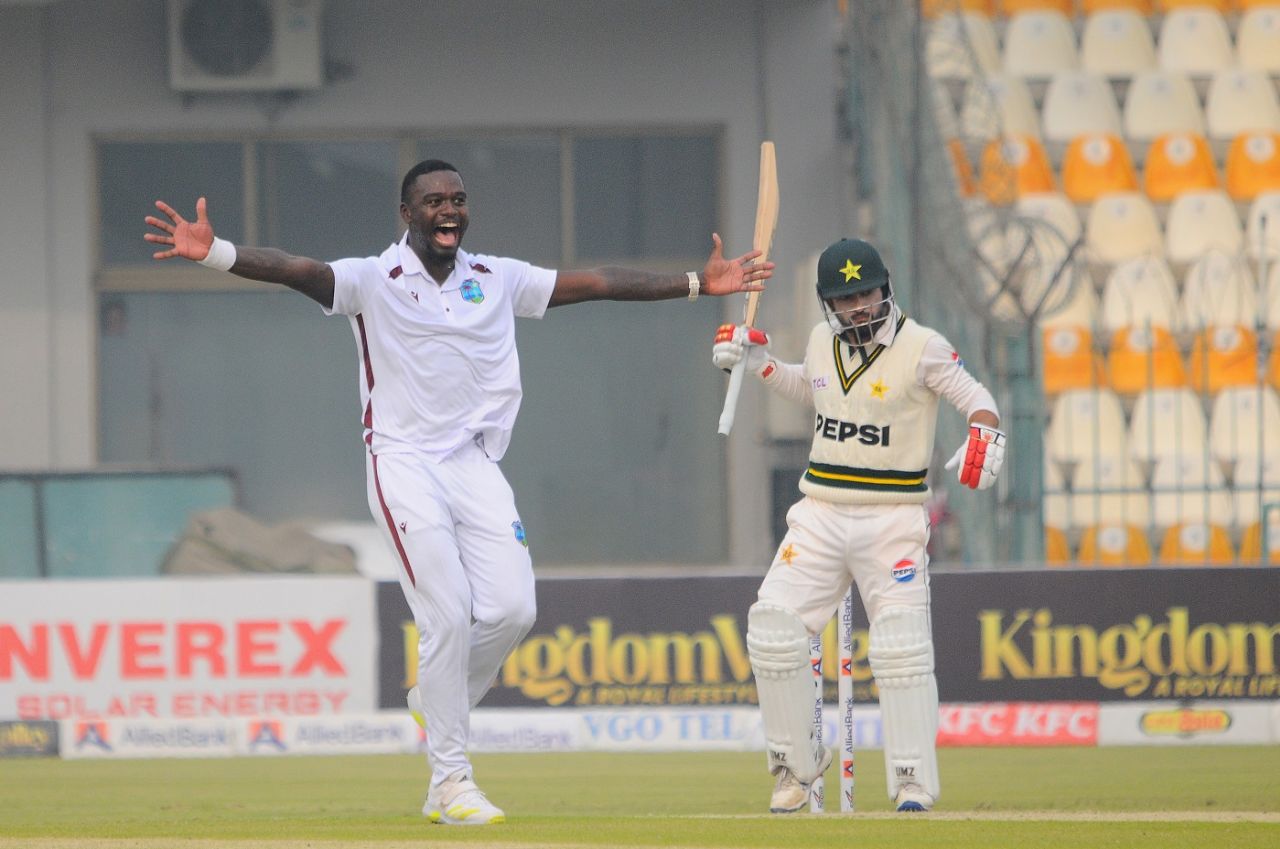 Kamran Ghulam was lbw shouldering arms to Jayden Seales, Pakistan vs West Indies, 1st Test, day one, Multan, January 17, 2025