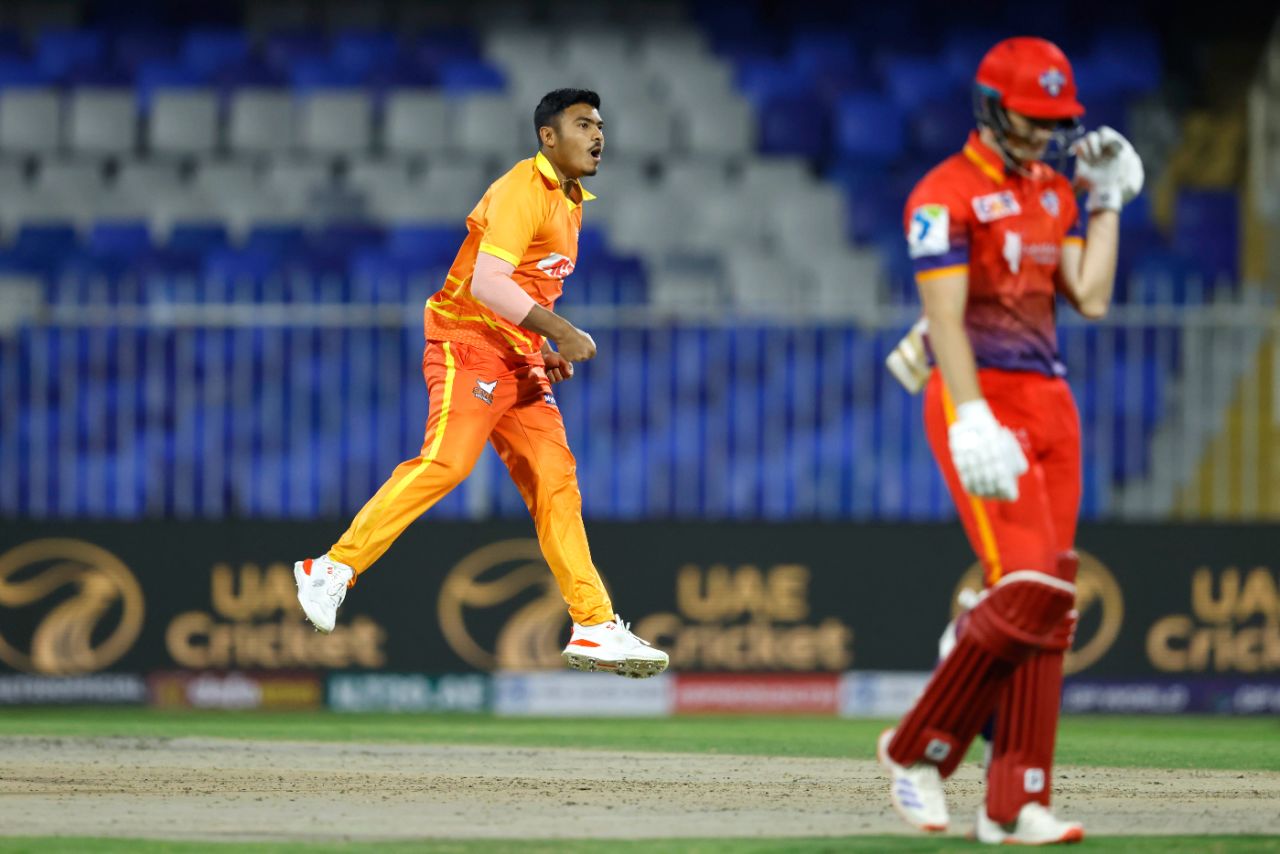 Aayan Afzal Khan finished with the impressive figures of 3-0-12-2, Dubai Capitals vs Gulf Giants, ILT20 2025, January 18, 2025