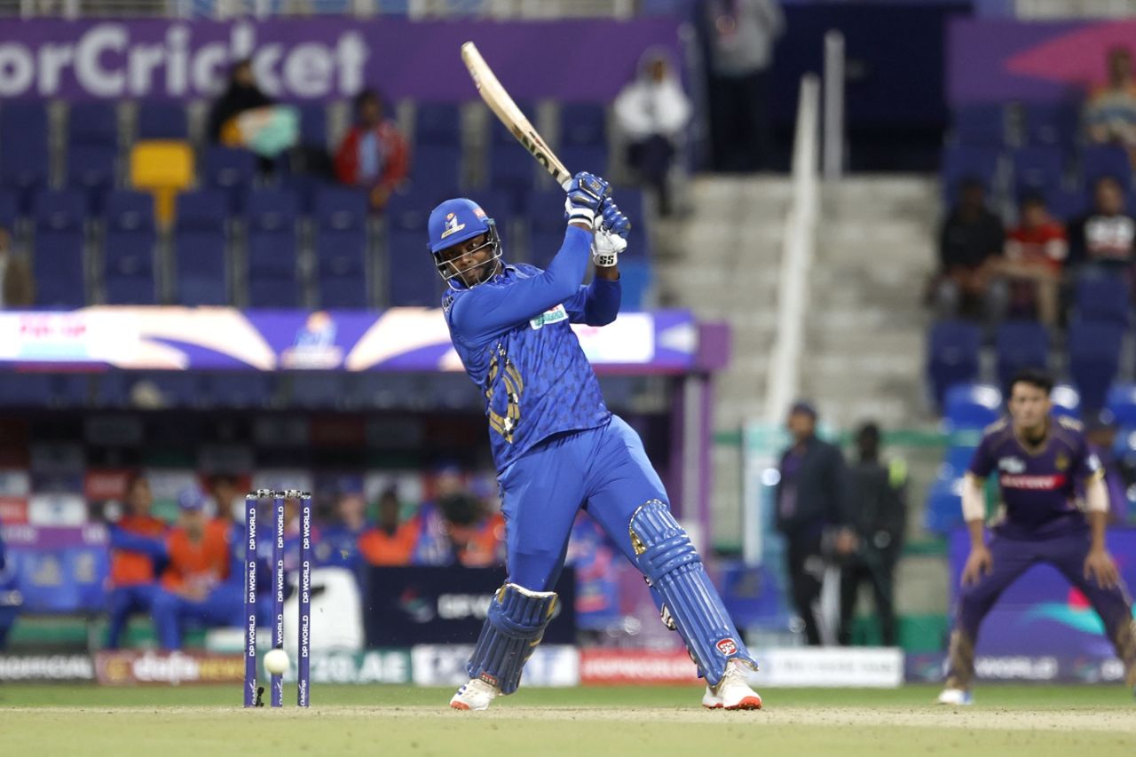 Romario Shepherd goes big, Abu Dhabi Knight Riders vs MI Emirates, ILT20 2025, Abu Dhabi, January 21, 2025