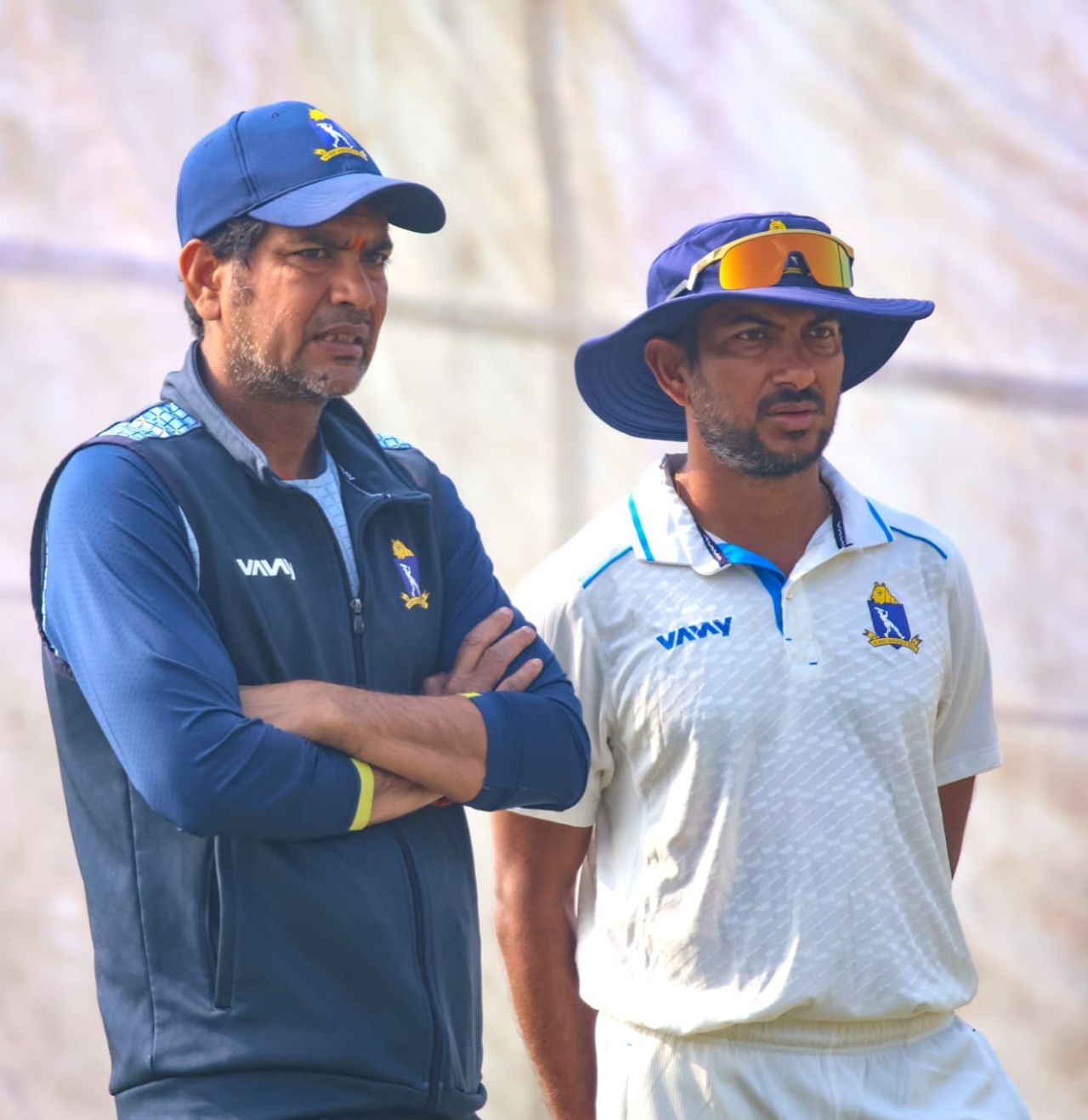 Bengal head coach Laxmi Ratan Shukla and captain Anustup Majumdar have their thinking hats on, Ranji Trophy, Kalyani, January 22, 2025