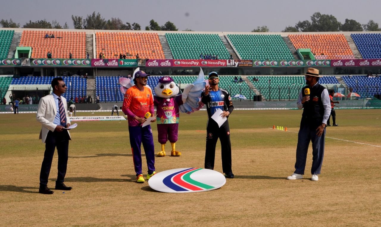 Taskin Ahmed and Nurul Hasan at the toss, Durbar Rajshahi vs Rangpur Riders, BPL, Chattogram, January 23, 2025