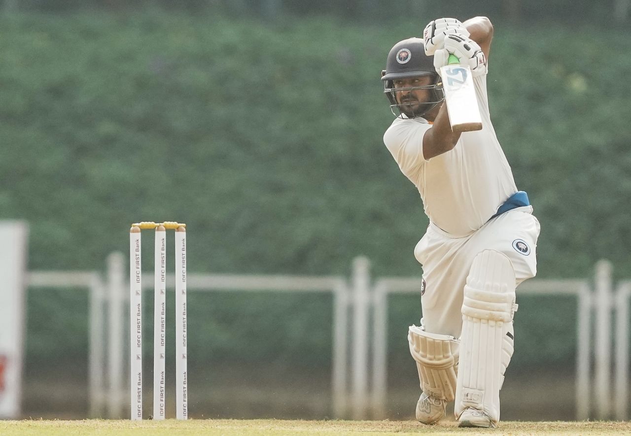 Shubham Khajuria drives through the off side, Mumbai vs Jammu and Kashmir, Sharad Pawar Cricket Academy, day 1, Ranji Trophy, January 23, 2025