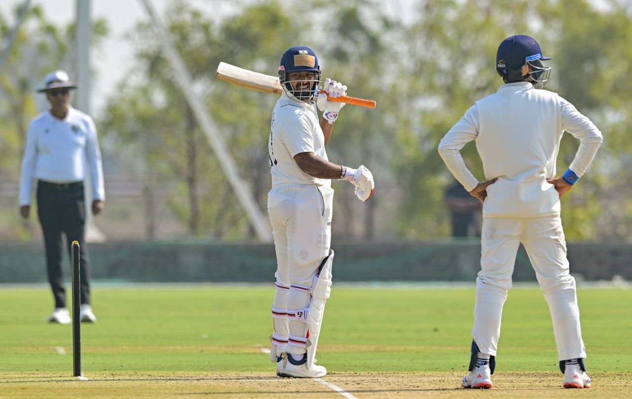 Rishabh Pant inspects the field, Saurashtra vs Delhi, Rajkot, day 1, Ranji Trophy, January 23, 2025