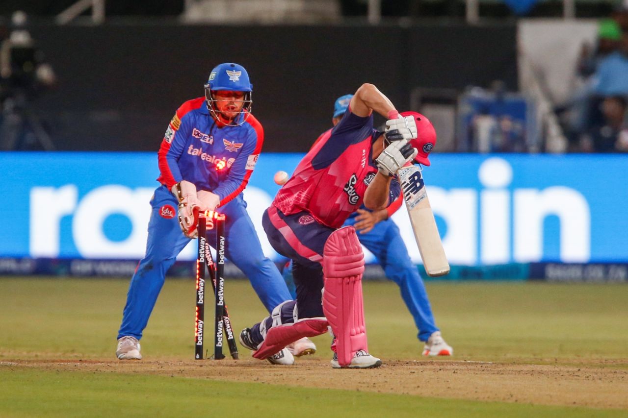 Rubin Hermann was bowled by a beauty from Noor Ahmad, Durban's Super Giants vs Paarl Royals, SA20 2025, Durban, January 23, 2025