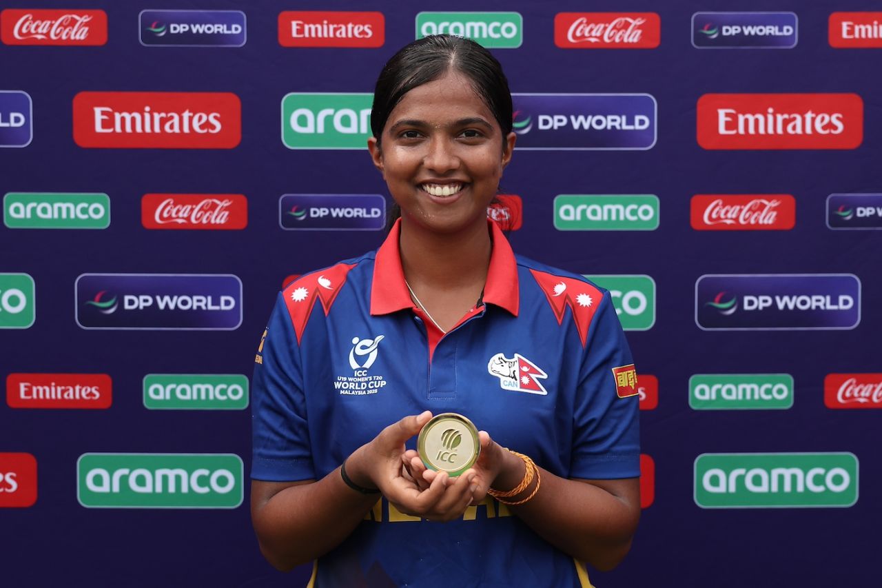 Puja Mahato first returned 4 for 9 and then scored an unbeaten 32-ball 23, Malaysia vs Nepal, Women's Under-19 T20 World Cup 2025, Johor, January 24, 2025