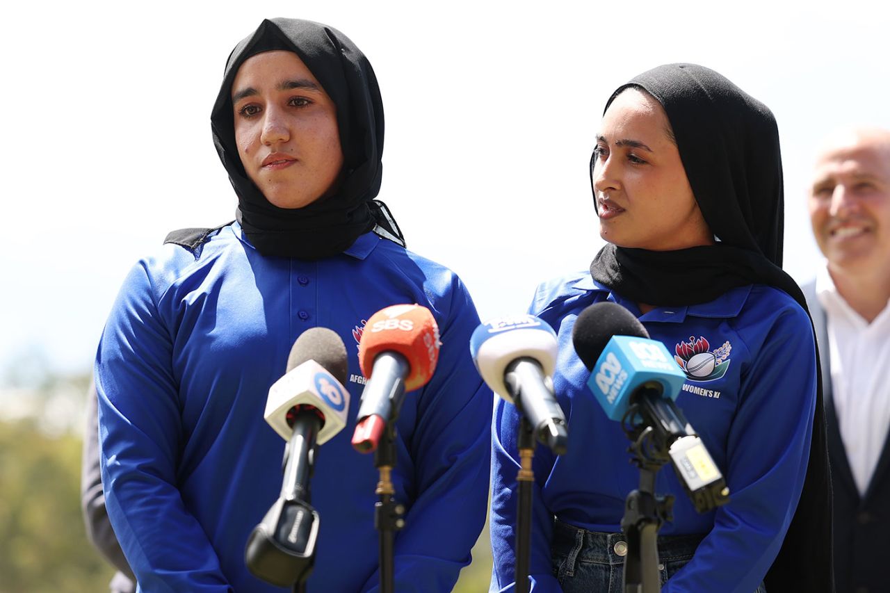 Nahida Sapan and Firooza Amiri speak to the media ahead of the Afghanistan XI match in Melbourne, Junction Oval, January 27, 2025
